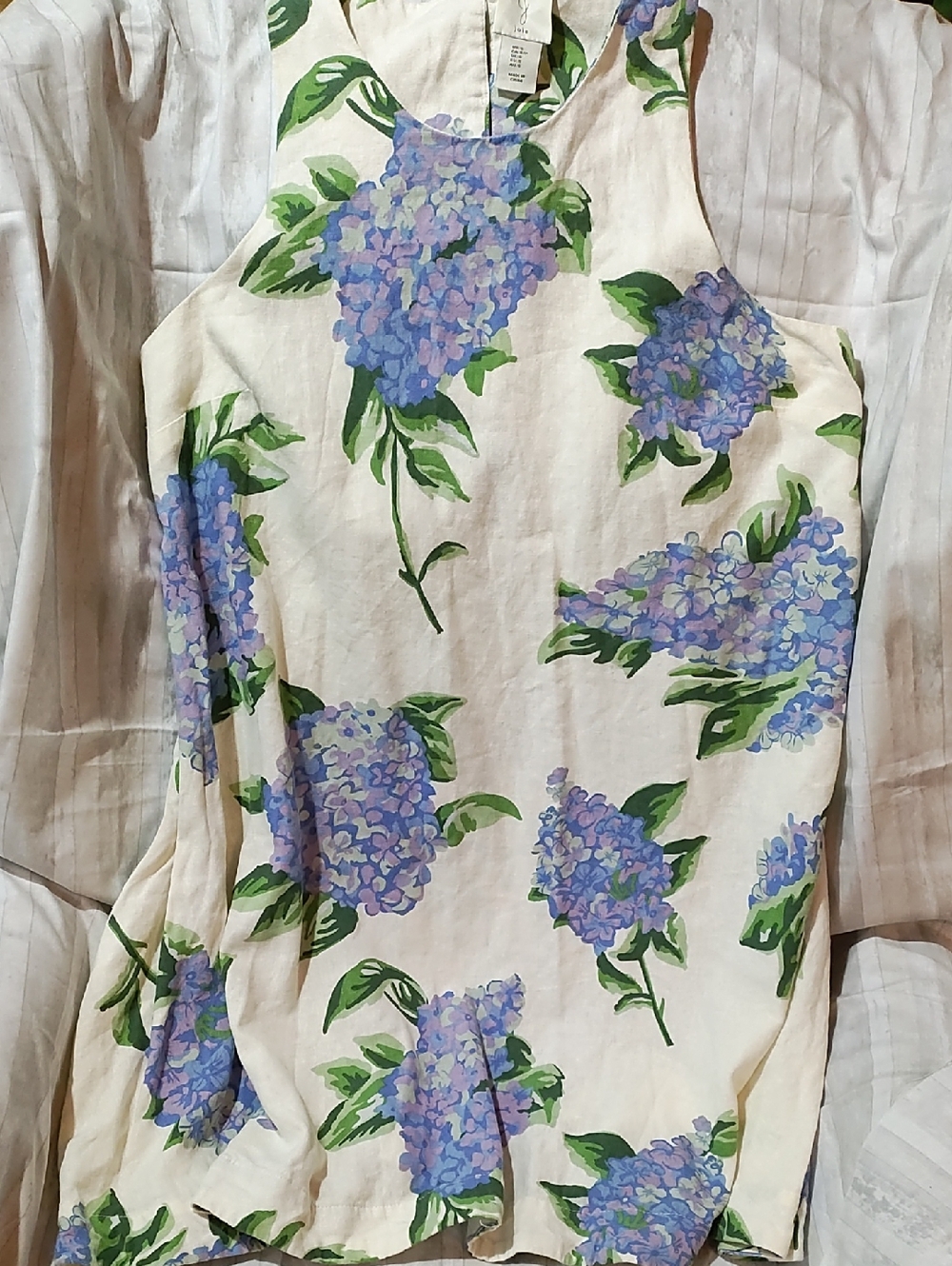 Joie Cream Tank Swing Dress w/Blue & Purple Floral Print, Pockets! Linen/Viscose